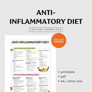 Liste des aliments diététiques anti-inflammatoires PDF | Réduire l&#39;inflammation naturellement | Tableau d&#39;alimentation santé intestinale | Liste d&#39;épicerie nutritionnelle imprimable