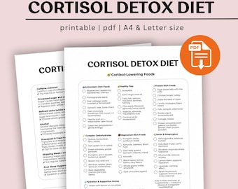 Plan de dieta de desintoxicación de cortisol (PDF) / Guía de comidas antiinflamatorias y planificador de equilibrio hormonal para aliviar el estrés y una alimentación saludable
