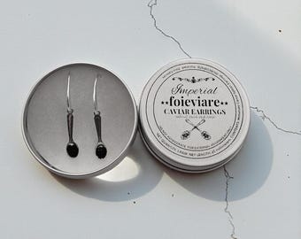 Handcrafted Caviar Spoon Earrings | Unique Foodie Jewelry | Luxury Gift for Her | Sterling Silver Gold | Elegant Culinary Accessory