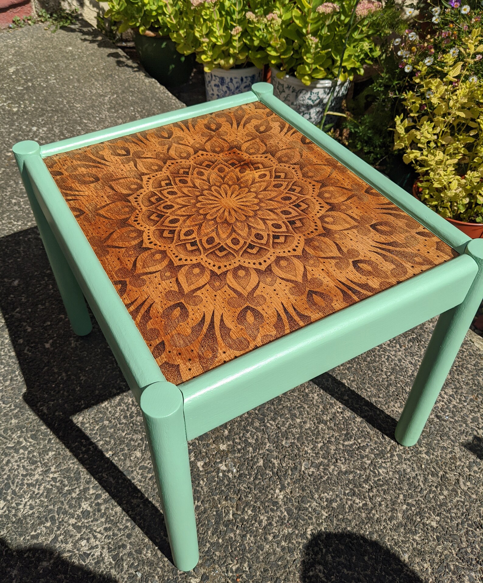 Upcycled Woodburned Pyrography Dotwork Mandala Coffee Table in ...