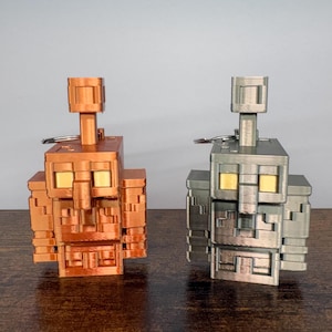 3D Printed Blocky Golem Keychain - Copper/Bronze Finish