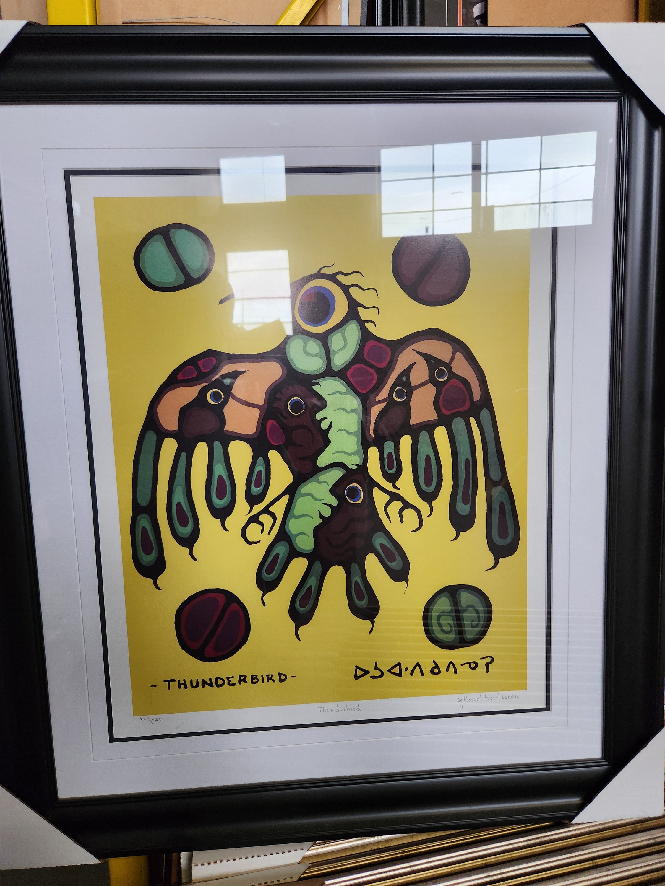Indegenous reproduction art work norval morriseau framed thunderbird wall art limited edition numbered reproduction