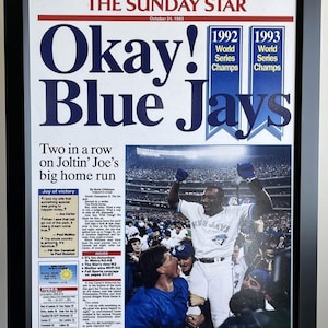 26x38 Toronto Blue Jays World Series Champions Joe Carter Sunday Star  Newspaper Textured Art Print