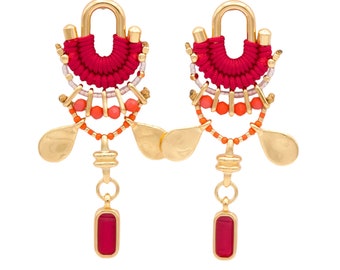CALIMA cherry red, orange and gold statement earrings
