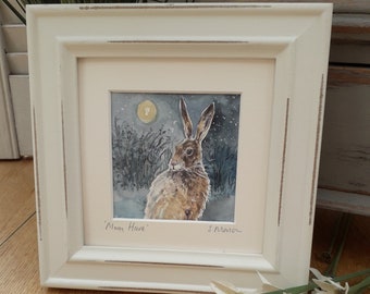 grey square frame Framed hare print from original pastel artwork drawn in a traditional realistic style