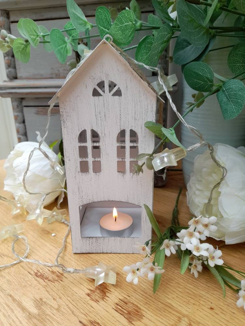 Tea Light House Christmas Decoration 16cm Tall White Etsy