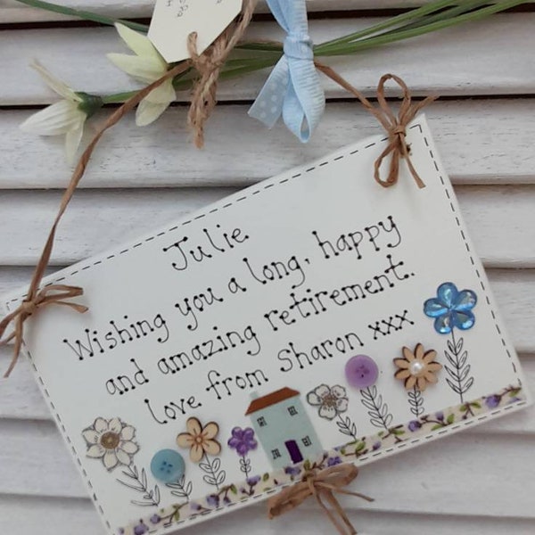 Retirement,  personalised plaque, leaving present, gift, any message, friend, wooden plaque