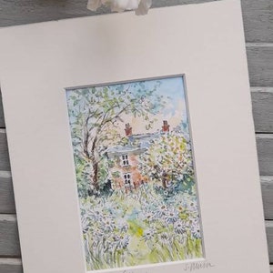Peartree Cottage, Watercolour painting, unframed picture 6in x 8in, Gift, Keepsake, Art, Unique Art,