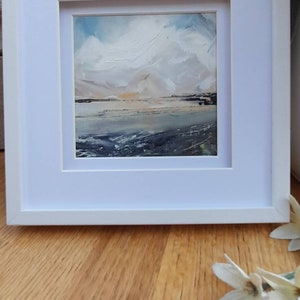 Seascape Original Oil Painting, "Morning Light" Art, mount size 6in x 6in, Framed, Present, Birthday Present, Gift
