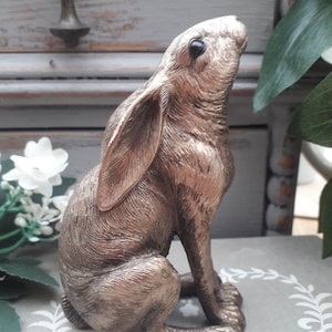 Hare, small bronze effect statue, sitting Hare, Gift, keepsake, present, birthday present