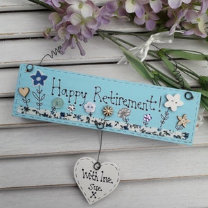HAPPY RETIREMENT, Abschiedsgeschenk Plakette, handgemachte hölzerne Plakette, Andenken, Geschenk