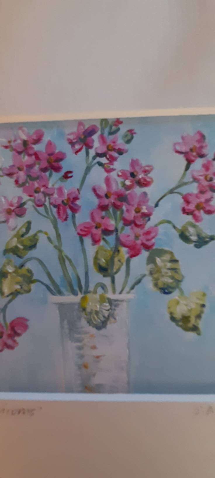 油絵　専用　ならんだゼラニウム ゼラニウム、オリジナル油絵、額装済み、サイン入りオリジナルアート