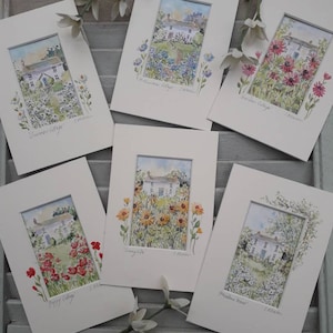 Cottage watercolours, mounted paintings, 6 designs...this is for 1 painting ready to frame.