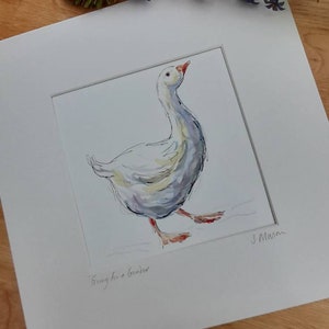 ORIGINAL WATERCOLOUR, Goose Painting, Gift, Birthday present Keepsake, Art, &quot;Going for a Gander.&quot;