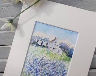 Bluebell Cottage, Watercolour painting, flowers, Countryside Cottage, Framed, Gift, Keepsake, Art,