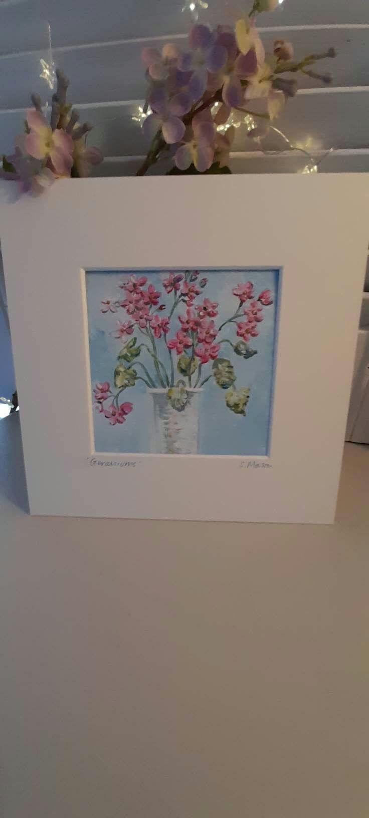 ゼラニウム、オリジナル油絵、額装済み、サイン入りオリジナルアート