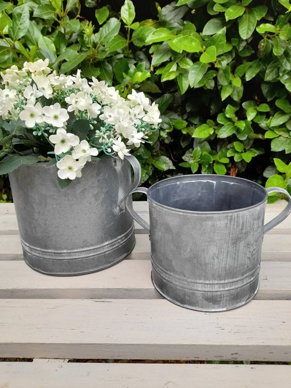 Grey Zinc Planters Metal Flower Containers Pair of Flower Etsy