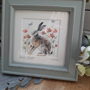 Hare and Poppies  Framed picture, Gift, Keepsake, Art, Unique Art,