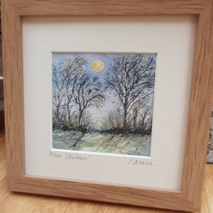 Tree, Moon, Moon Shadows,Trees watercolour,  framed watercolour,  landscape, tree painting