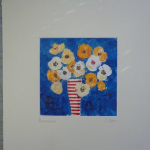 Original Oil Painting, Anemones, Flowers, Mounted ready to frame, signed original artwork