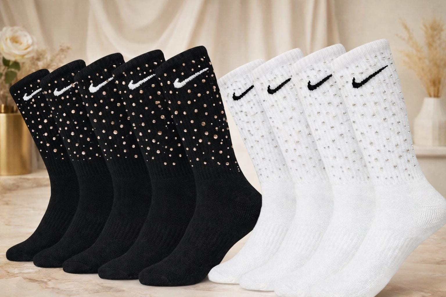 black and white long nike socks