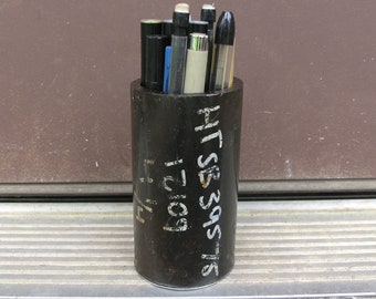 Metal pencil holder, pen holder, mens gift, recycled upcycled, pipe industry, bathroom organizer, industrial office,desk organizer