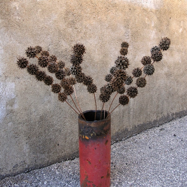 Heavy duty red pink metal vase.  Industrial Home Decor.