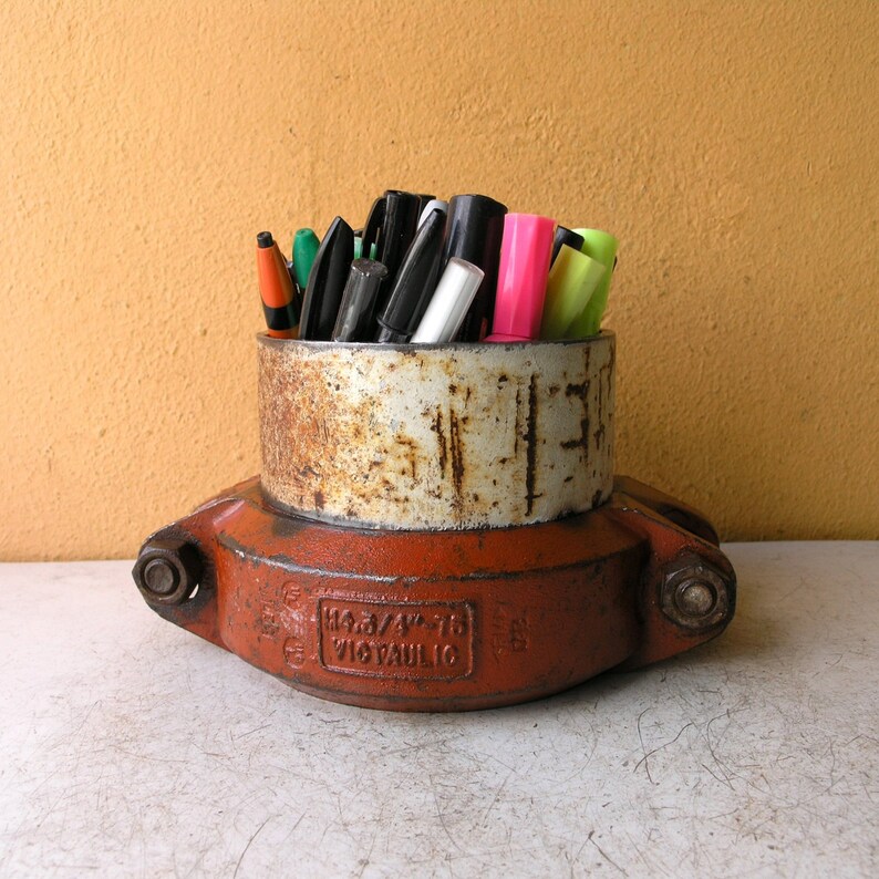 Unique Pencil Holder For Desk Large Orange White Pen Cup Etsy