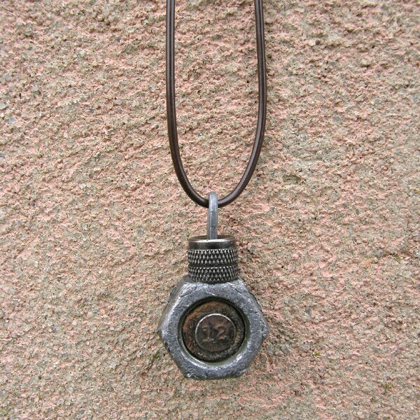 Found Object Jewelry, Steam Punk Found Metal Necklace - Industrial brown, blue silver