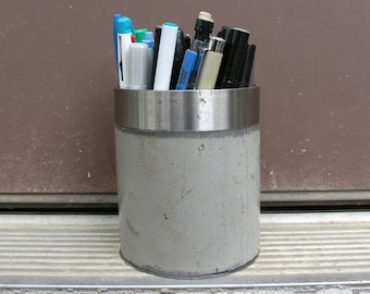 Industrial pen cup, pencil holder, iron desk accessory, mens gift, salvaged steel, upcycled recycled, office organizer