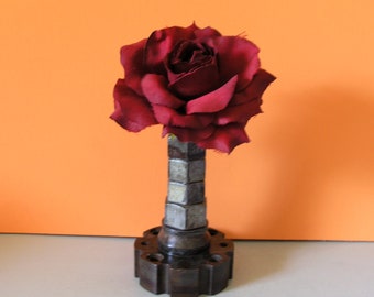 Metal table vase, bud vase, flower vase, shelf sitter, industrial design, nightstand decor, flower holder, salvaged steel, mens gift,