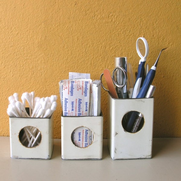 Desk Accessories, Set of 3 Utensil Holders, upcycled weight bench, desktop organizers, bathroom storage, back to school