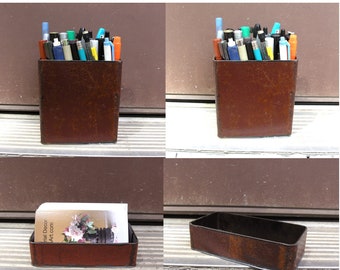 Desk set, Rectangular pen cup, card holder, paperclip tray, pencil holder, office organizer, metal pen box, office accessory, utensil holder