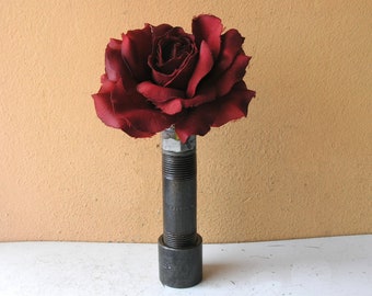 Modern industrial vase, metal table vase, bud vase, shelf sitter, nightstand decor, flower holder, salvaged steel, mens gift, table decor