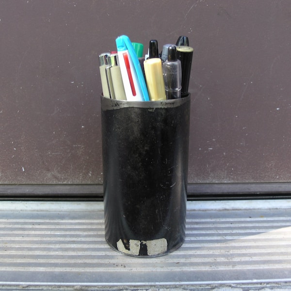 Metal pencil holder, pen holder, mens gift, recycled upcycled, pipe industry, bathroom organizer, industrial office,desk organizer