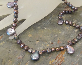 Iridescent Purple Lavender-Blue Peacock Pearl Necklace ~ Coin Pearl Necklace ~ Freshwater Cultured Pearls ~ 20 inches