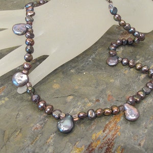 Iridescent Purple Lavender-Blue Peacock Pearl Necklace ~ Coin Pearl Necklace ~ Freshwater Cultured Pearls ~ 20 inches