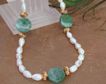 Baroque Pearl and Jade Necklace ~ Genuine Nan Yan Jade ~ Freshwater Cultured Pearls ~ 14Kt GF - 20 inches