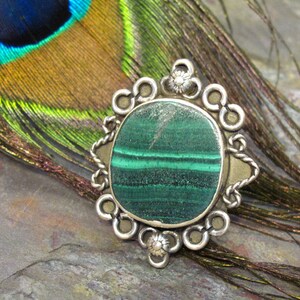 Malachite Ring Large Malachite Ring Banded Dark Green Stone Ring Sterling Silver Boho Ring Size 7 image 2