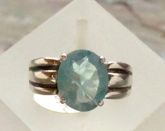 Fluorite Ring ~ Pisces Ring ~ Misty Blue Faceted Fluorite Oval Solitaire ~ Sterling Silver Statement Ring - Size 7