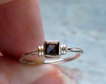 Iolite Stacking Ring ~ Princess Cut Square Iolite ~ Stackable Minimalist Sterling Silver Solitaire Ring - Size 7