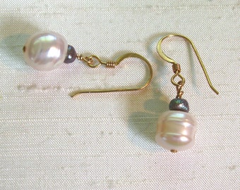 Pearl Earrings: Simple Wire-Wrapped Baroque FWP Dangles w/14Kt GF Ear Hooks