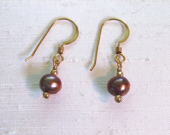 Pearl Earrings: Simple Wire-Wrapped Spice FWP Dangles w/14Kt GF Ear Hooks