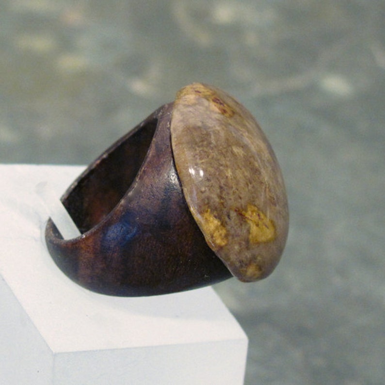 Wooden Shank Ring Wood Agate Ring Agatized Wood Size 7 1/2 R154 image 2