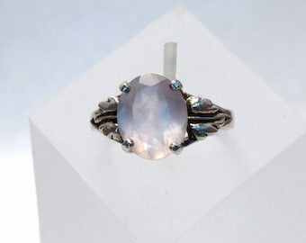 Rose Quartz Ring ~ Faceted Pink Rose Quartz Gemstone ~ Sterling Silver Leaf Ring - Size 6 1/2 or 8
