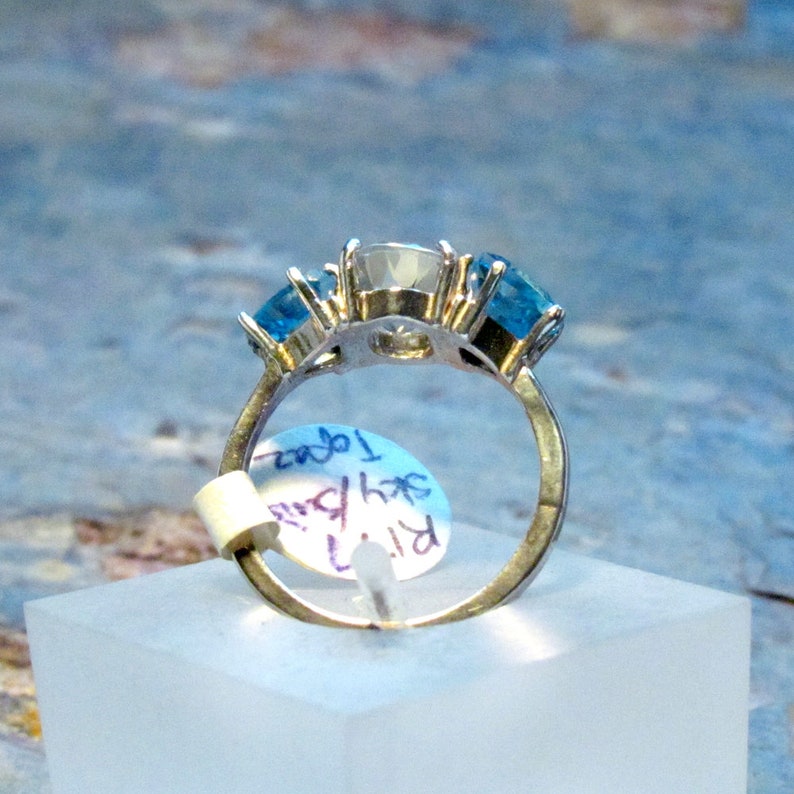 Blue Topaz 3-Stone Ring ~ Sky Blue and Swiss Blue Topaz Statement Ring ~ December Birthstone Ring ~ Sterling Silver Gemstone Ring Size 7