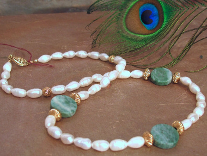 Baroque Pearl and Jade Necklace Genuine Nan Yan Jade - Etsy