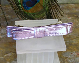 Purple Bow Barrette - Shiny Metallic French Barrette - Summer Hair Accessory - Lilac Purple Hair Bow Clip