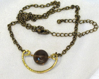 Smoky Quartz Necklace: Hand Forged Pendant with Wire Wrapped Smokey Quartz Gemstone Bead