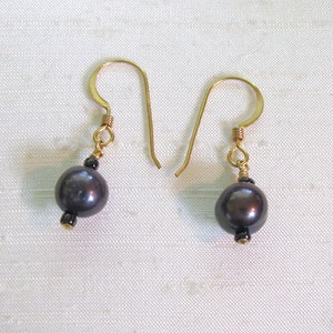 Pearl Earrings: Simple Wire-Wrapped Plum FWP Dangles w/14Kt GF Ear Hooks